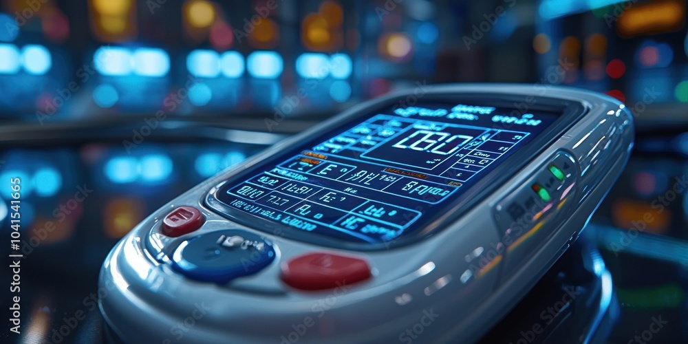 Poster A Close-Up View of a Digital Display Device with Blue Backlighting