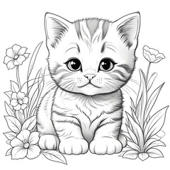 Playful Kitten and Floral Design