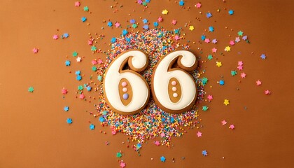 Decorated cookie, number 66, image for birthday or anniversary celebration