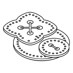 Fabric covered buttons stack isometric outline concept, two and four holes stud for mens shirt vector icon, custom tailoring symbol, Made-to-measure clothing sign,Sewist materials stock illustration