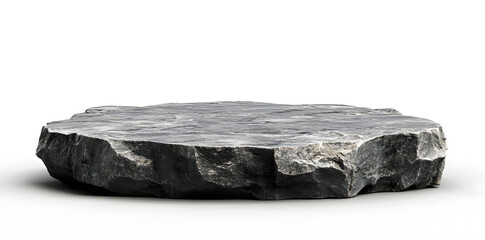 Flat big hard rock stone podium stage isolated on white background