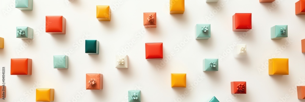 Poster a charming array of colorful small gift boxes in different sizes are set against a bright background