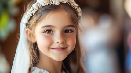 Young girl celebrating her first communion day