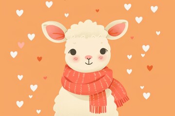 Cute llama with scarf and hearts