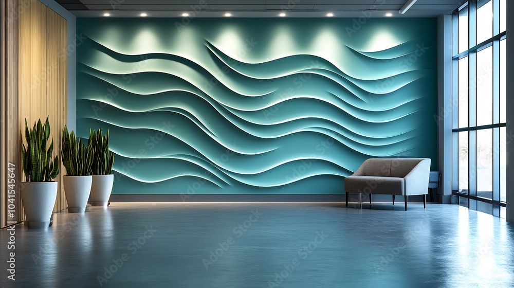 Poster cool cyan tech wall featuring bold layered wave patterns and subtle shimmer perfect for adding a ref