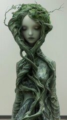 Obraz premium Green Sculpture of a Woman with Nature-Inspired Details