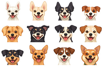 Obraz premium Collection of cartoon style dog faces isolated on white background