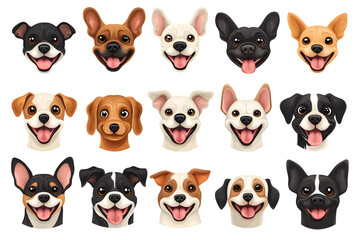 Obraz premium Collection of cartoon style dog faces isolated on white background
