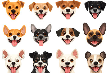 Obraz premium Collection of cartoon style dog faces isolated on white background