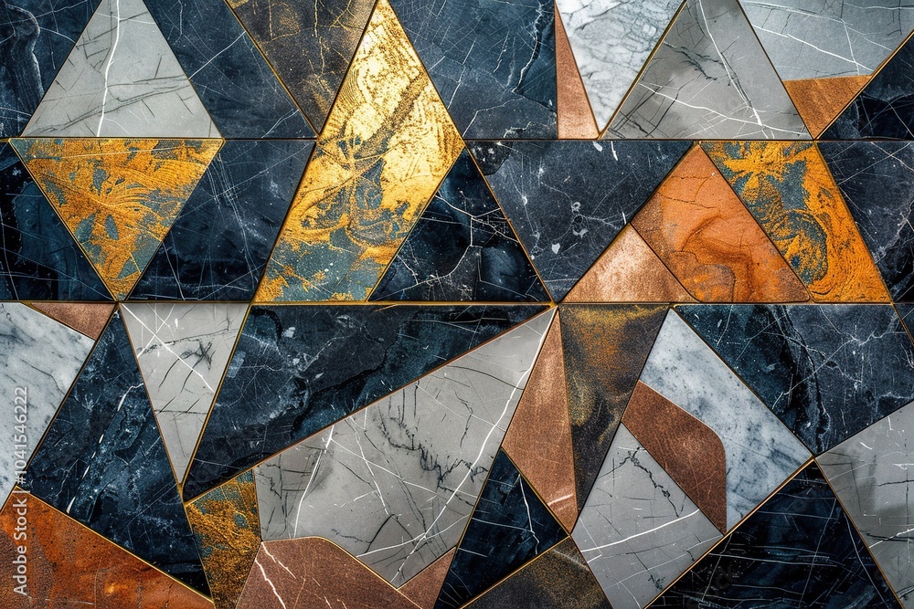 Poster abstract geometric background with marble mosaic inlay. mixed wall tiles with artificial stone textu