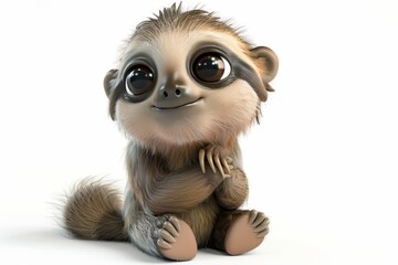 Fototapeta premium Adorable baby sloth with big eyes on white background