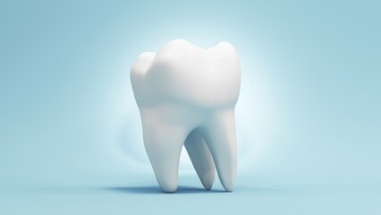 3D illustration features a molar tooth in a realistic style, highlighting its enamel and root structure. Implant image for dental, healthcare, and educational content focused on oral hygiene and treat