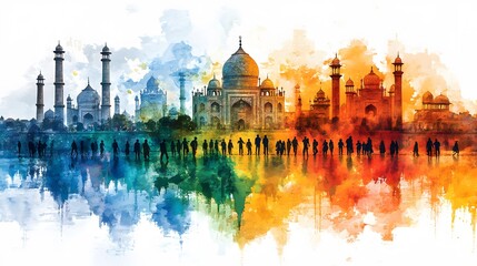 Obraz premium Vibrant vector design featuring the national emblem of Pakistan surrounded by cultural symbols, celebrating the spirit of Republic Day