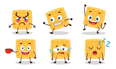 funny waffle cartoon character with various pose activity design illustration