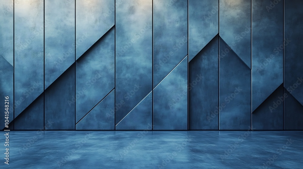 Poster cool slate blue panelled wall background with faint geometric patterns creating a calm and modern at