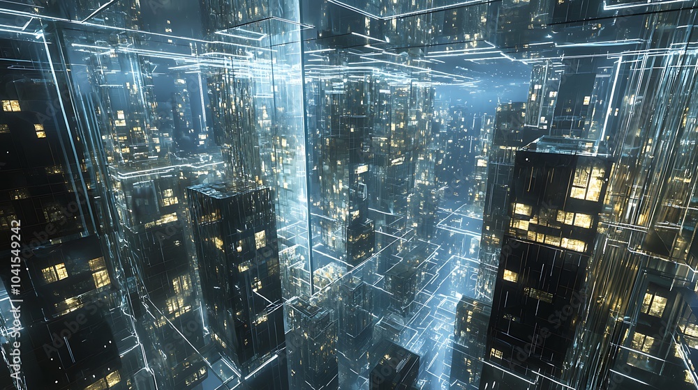 Poster exploring a futuristic glass metropolis a vision of urban life in a transparent cityscape illuminate
