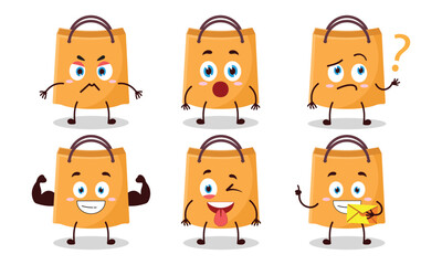 funny shopping bag cartoon with different expressions character design illustration