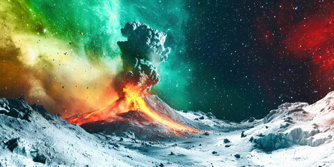 Fototapeta premium A colorful space scene with a volcano in the middle