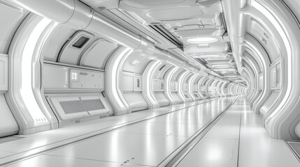 Obraz premium A Futuristic White Corridor with a Curved Design