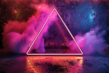 Neon triangle frame in red and purple pink color