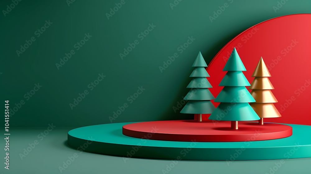 Poster 3d colorful 3d trees with geometric shapes and background