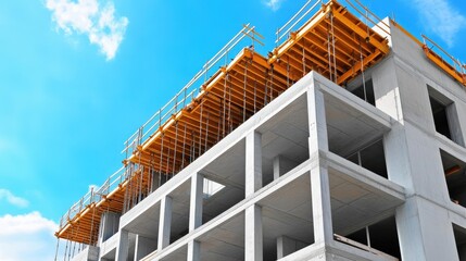 Apartments Under Construction. New Block of Architecture with Concrete Building House