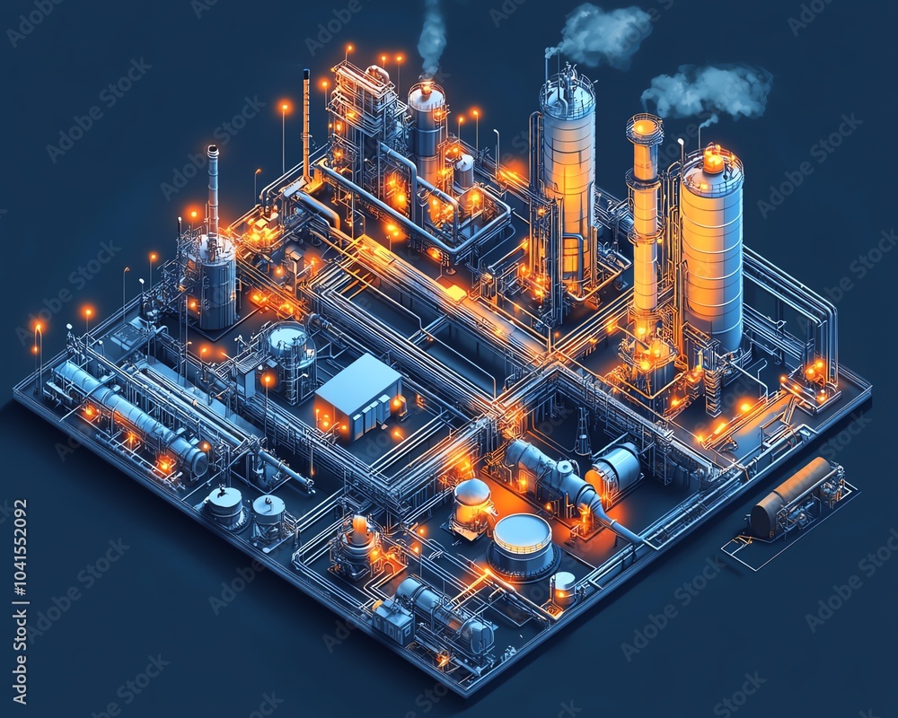 Aufkleber indepth vector illustration of a gas plant featuring a detailed refinery layout with two layers, hig