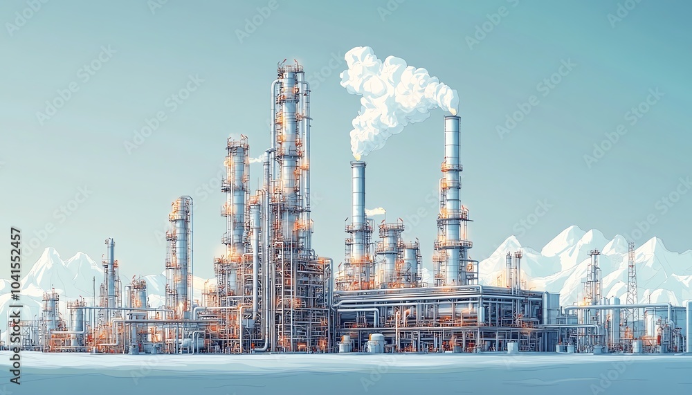 Aufkleber sophisticated vector illustration of a gas plant industrial view, featuring a refinery with two dist