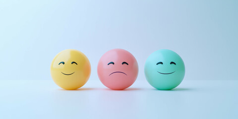 Fototapeta premium Three different colored balls with different expressions on them