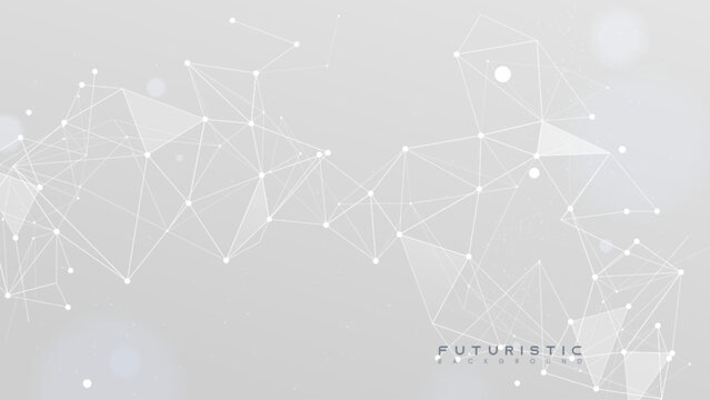 Abstract tech network connection dots and plexus lines on a white background. Digital neural technology and data science analysis background. Futuristic scientific wallpaper with mesh