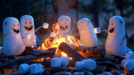 A group of quarks gathered around a bonfire roasting marshmallows and telling ghost stories.