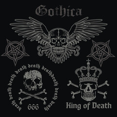 Fototapeta premium set, gothic sign with skull, grunge vintage design t shirts 