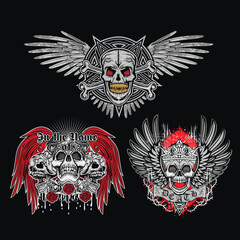 set, gothic sign with skull, grunge vintage design t shirts

