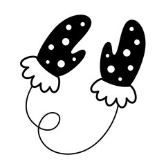 Black and white winter mittens clipart. Cute hand draw seasonal object. Vector illustration in flat style