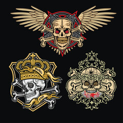 set, gothic sign with skull, grunge vintage design t shirts

