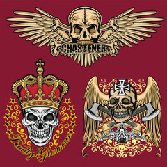 set, gothic sign with skull, grunge vintage design t shirts