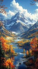Autumn Mountain Landscape Illustration