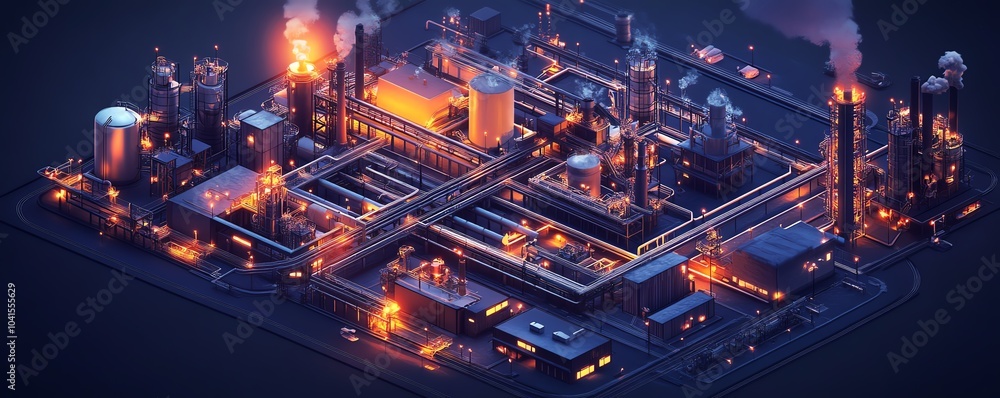 Aufkleber comprehensive 3d isometric illustration showcasing a factory complex, railway systems, and pipeline 