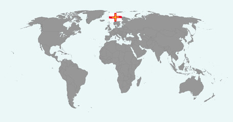 Pin map with Guernsey flag on world map. Vector illustration.