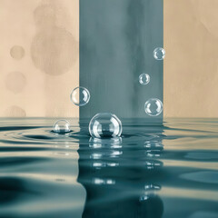 A body of water with a few bubbles floating on the surface
