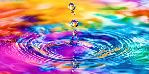 A drop of water falls into a colorful pool of water © ArenaPics