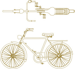 illustration design sketch vector image of old classic vintage bicycle for cycling with partner