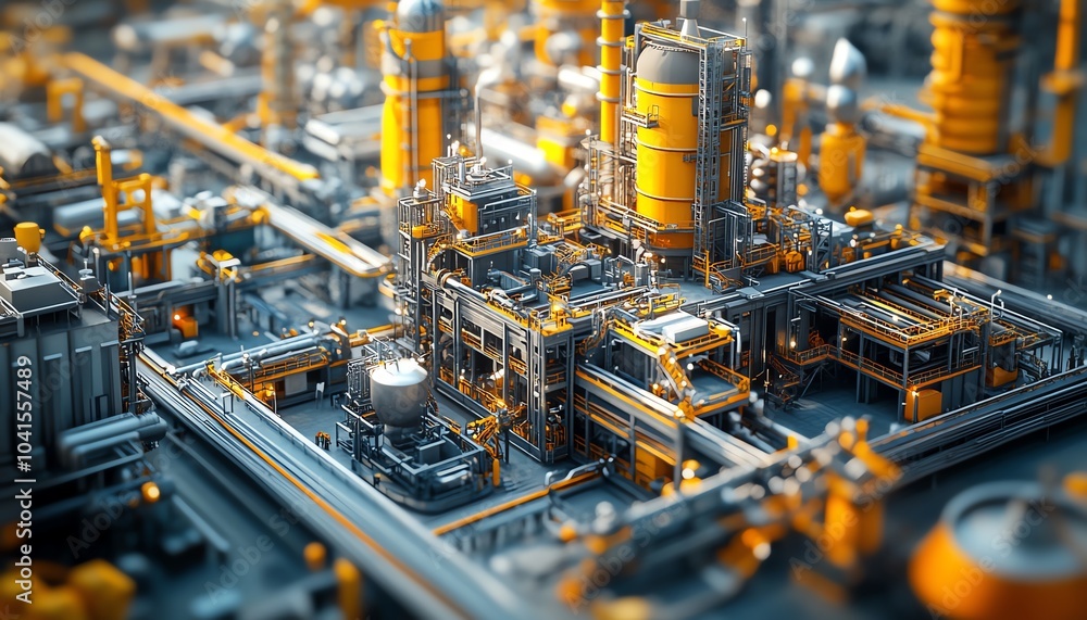Aufkleber realistic 3d rendering of an industrial project, highlighting the interaction between machinery, bui