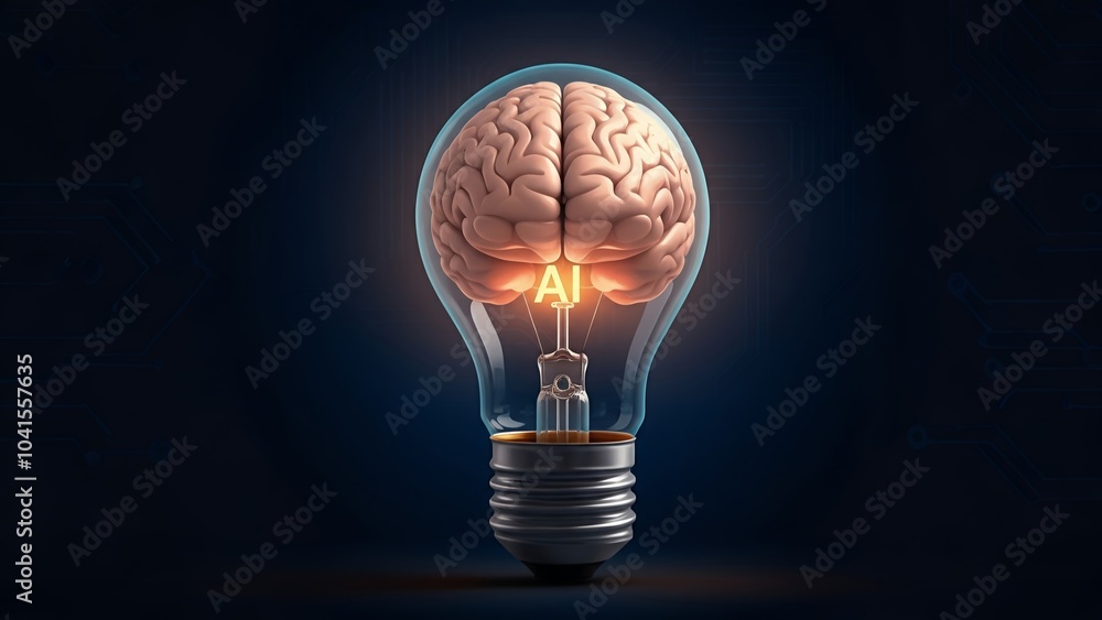 Poster a lightbulb with a glowing brain and 
