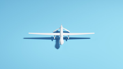 White drone UAV unmanned intelligence spy pale blue background sunlight shadow counter terrorism military operations 3d illustration render