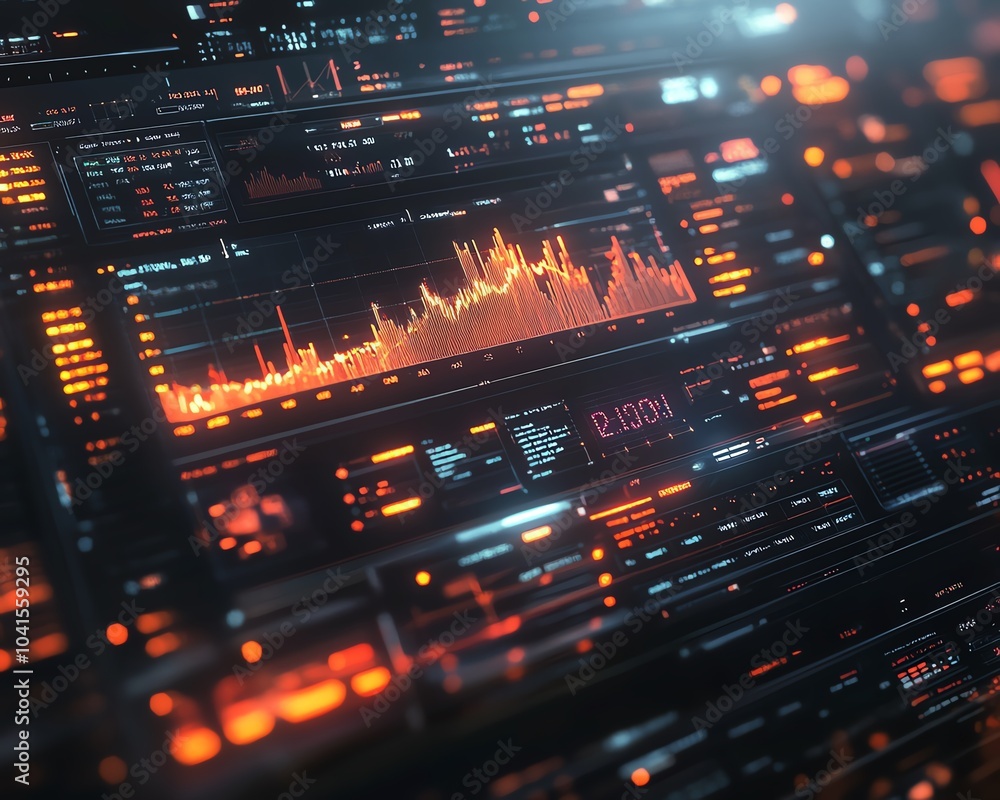 Leinwandbilder 3d rendering of a digital financial analysis interface featuring dynamic charts and graphs, professi
