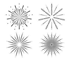 Sun ray vector sign. Black round icon. Burst or firework radial line art.