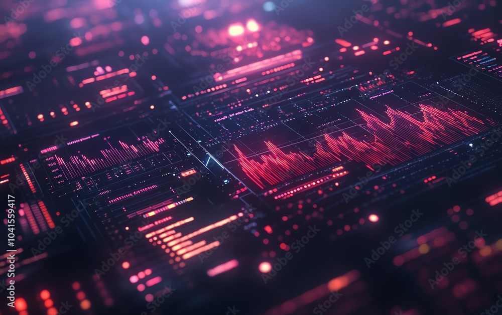 Leinwandbilder 3D rendering of a financial analysis interface showcasing analytical charts and graphs, modern design, vibrant visuals, techinspired aesthetics