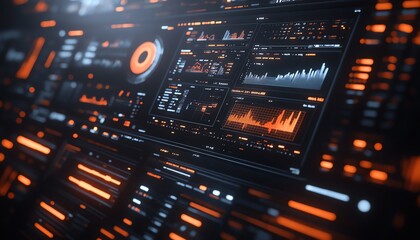 Obraz premium 3D rendering of a digital interface for financial analysis, showcasing multiple charts and graphs, sleek and modern visuals, techfocused design