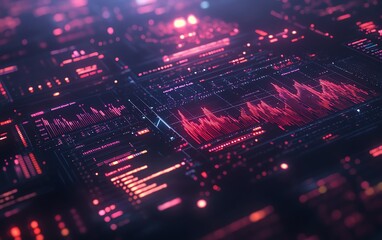 3D rendering of a financial analysis interface showcasing analytical charts and graphs, modern design, vibrant visuals, techinspired aesthetics